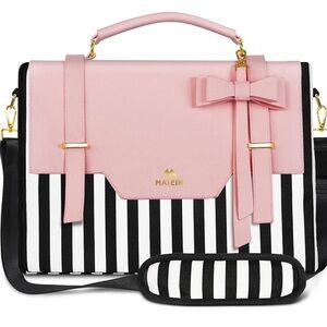 Matein Pink and Black Striped Laptop Bag